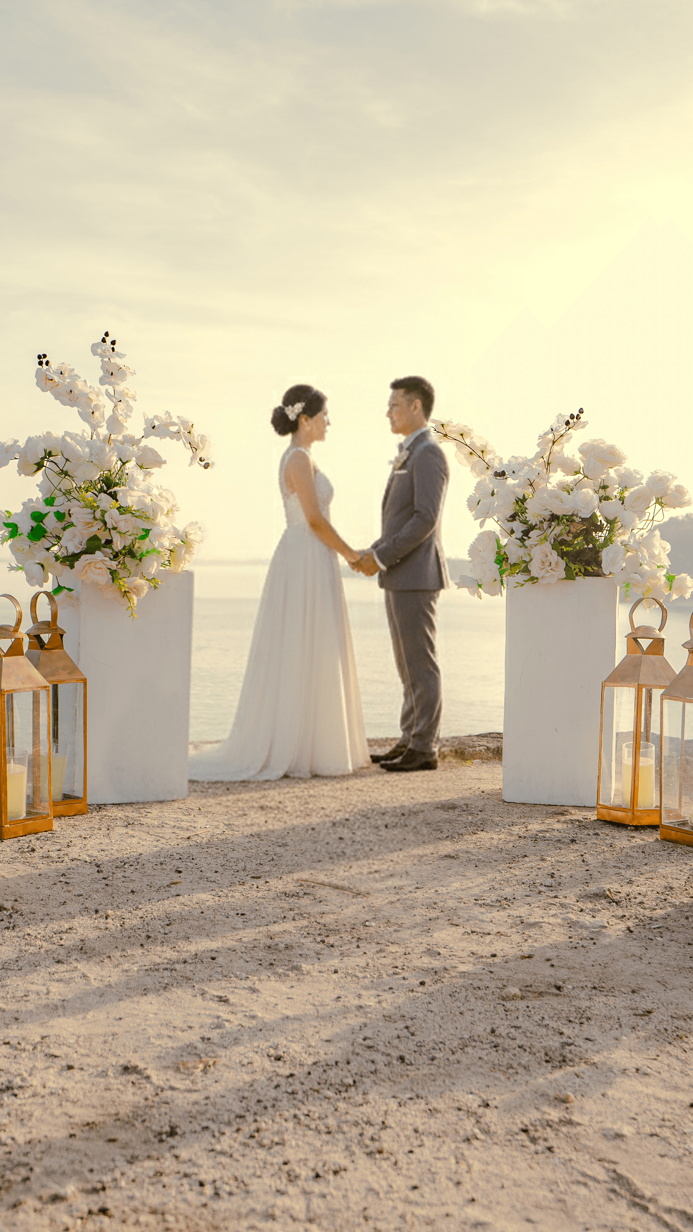 Couple dancing with flowing wedding dress